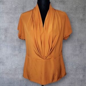 Sonya Ratay for San Andre Size 8 Drape Front Blouse Burnt Orange Chiffon VTG USA